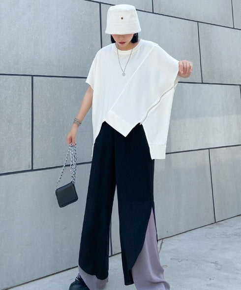 Asymmetric Hem Diagonal Cut T-Shirt